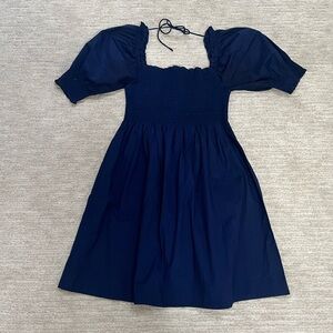 HILL HOUSE Athena Nap Dress Navy Short Puff Sleeve XS